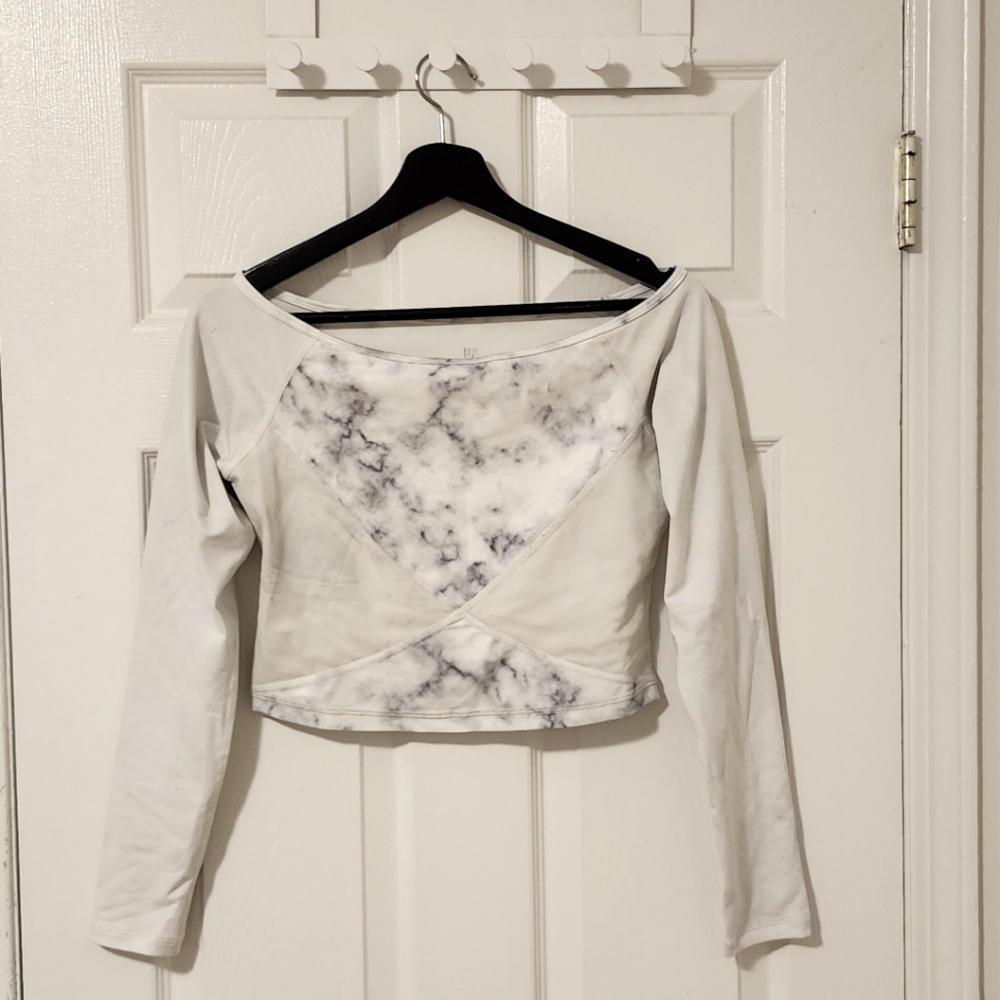 Buffbunny White and Gray Long Sleeve workouts crop top